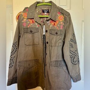 Johnny Was Violette Eyelet Military Jacket - Embroidered